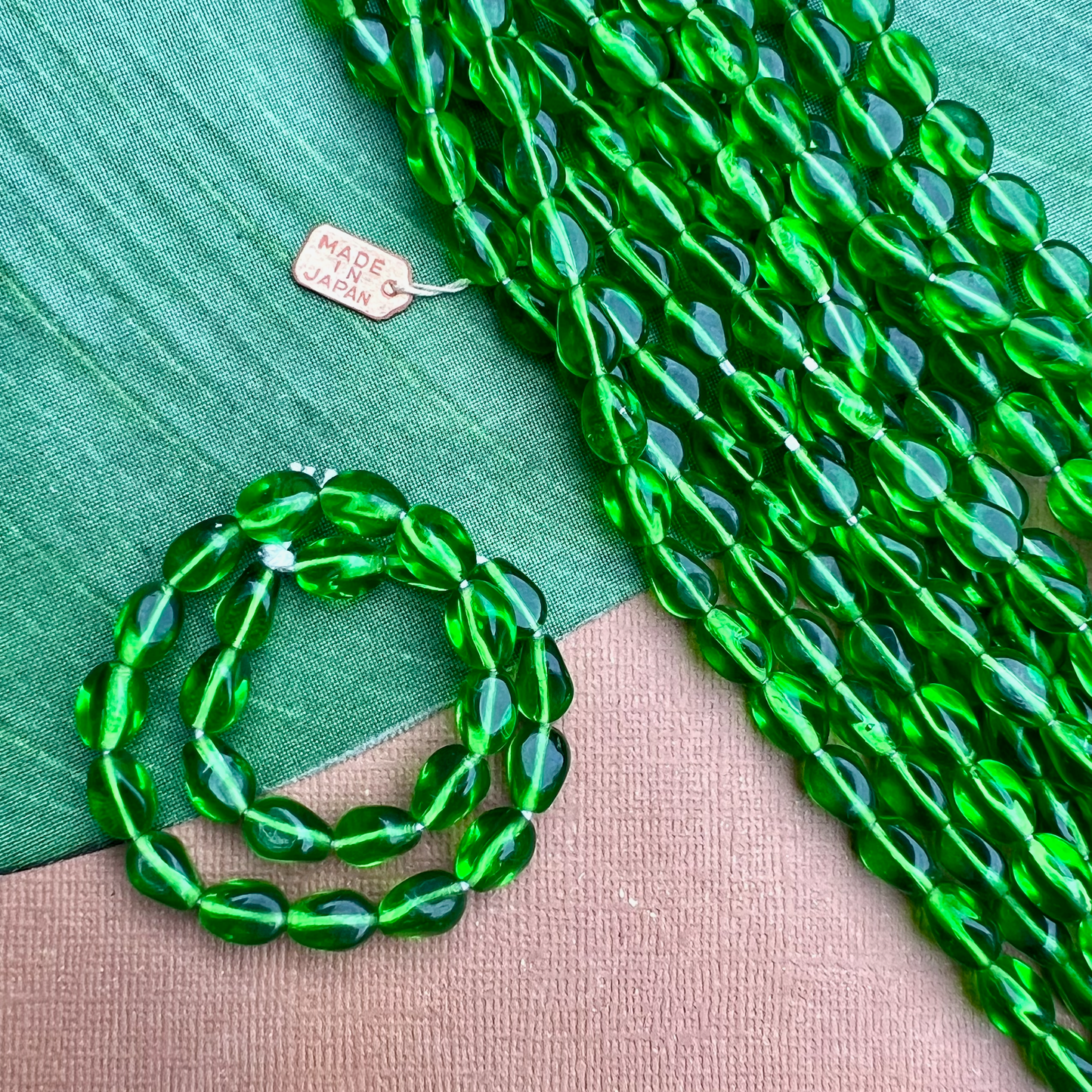 Green Twisted Oval Beads - 50 Pieces