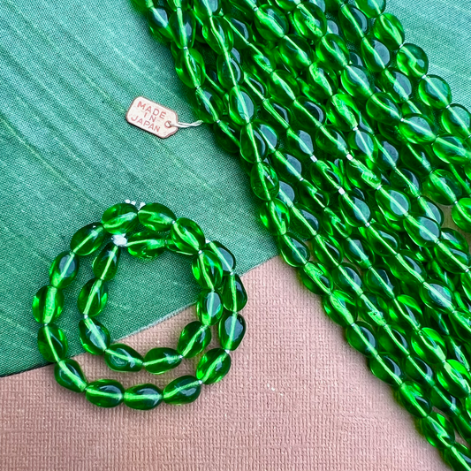 Green Twisted Oval Beads - 50 Pieces