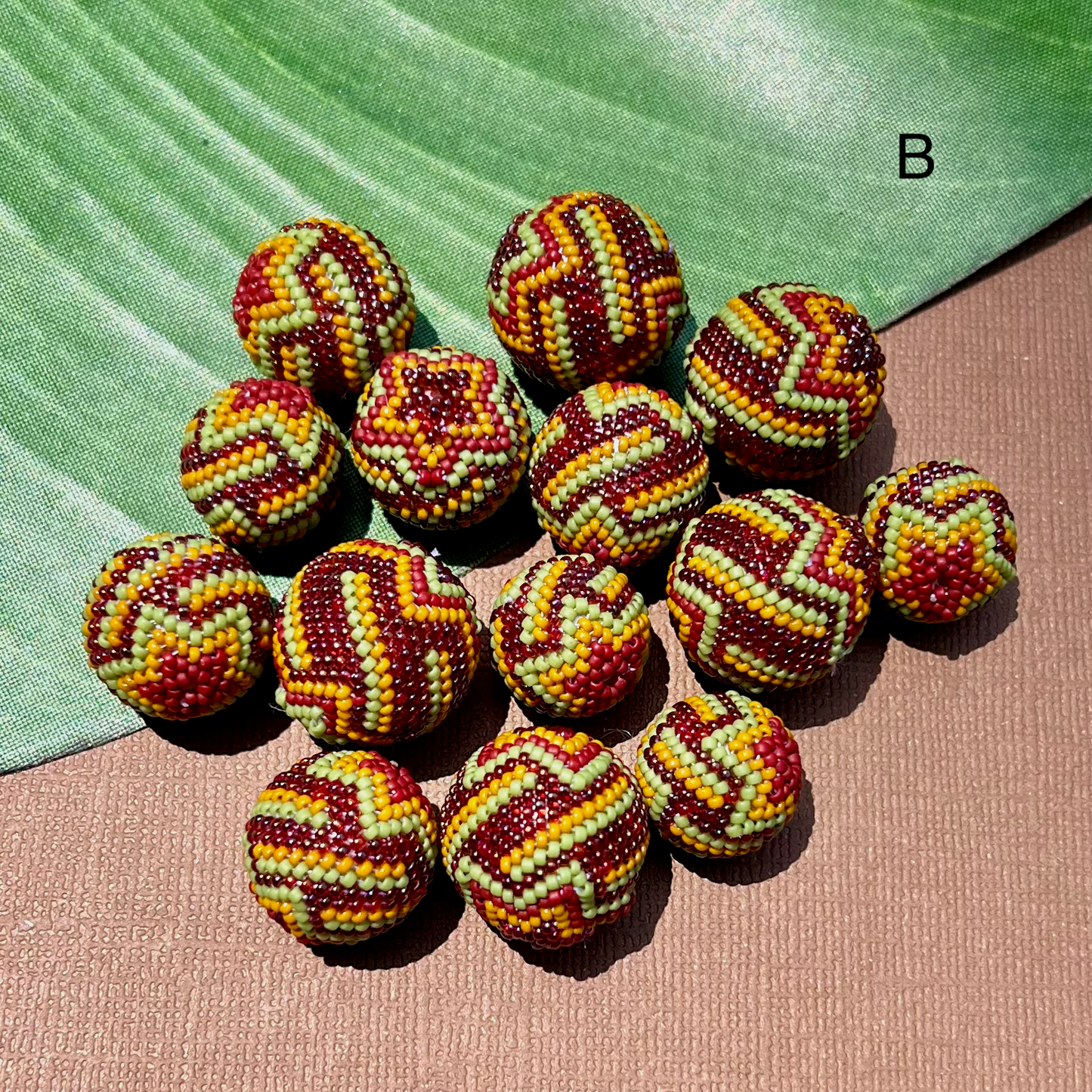 Green Red Orange (Size 15) Beaded Beads