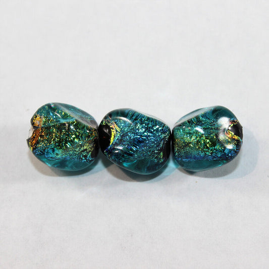 Blue/Green Rainbow Dichroic Glass Rhomboid Bead