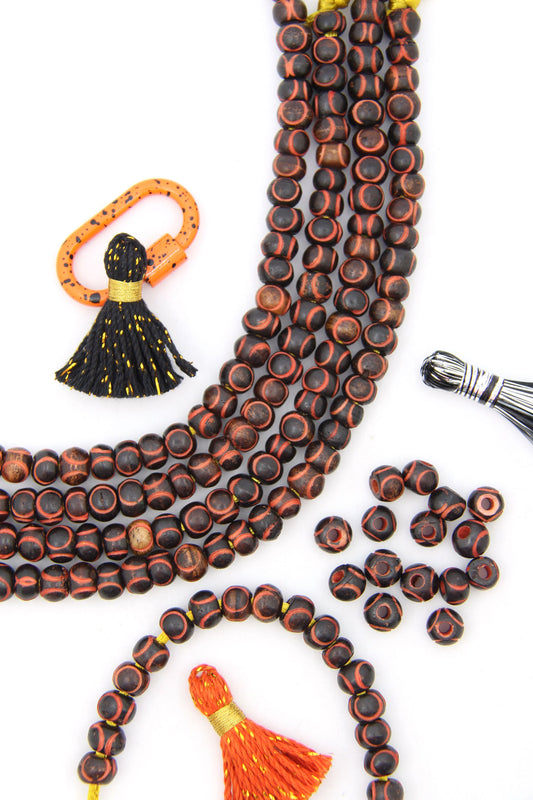 Black & Orange Eclipse Carved Rondelle Bone Beads, 9mm, for Halloween & Fall Crafts