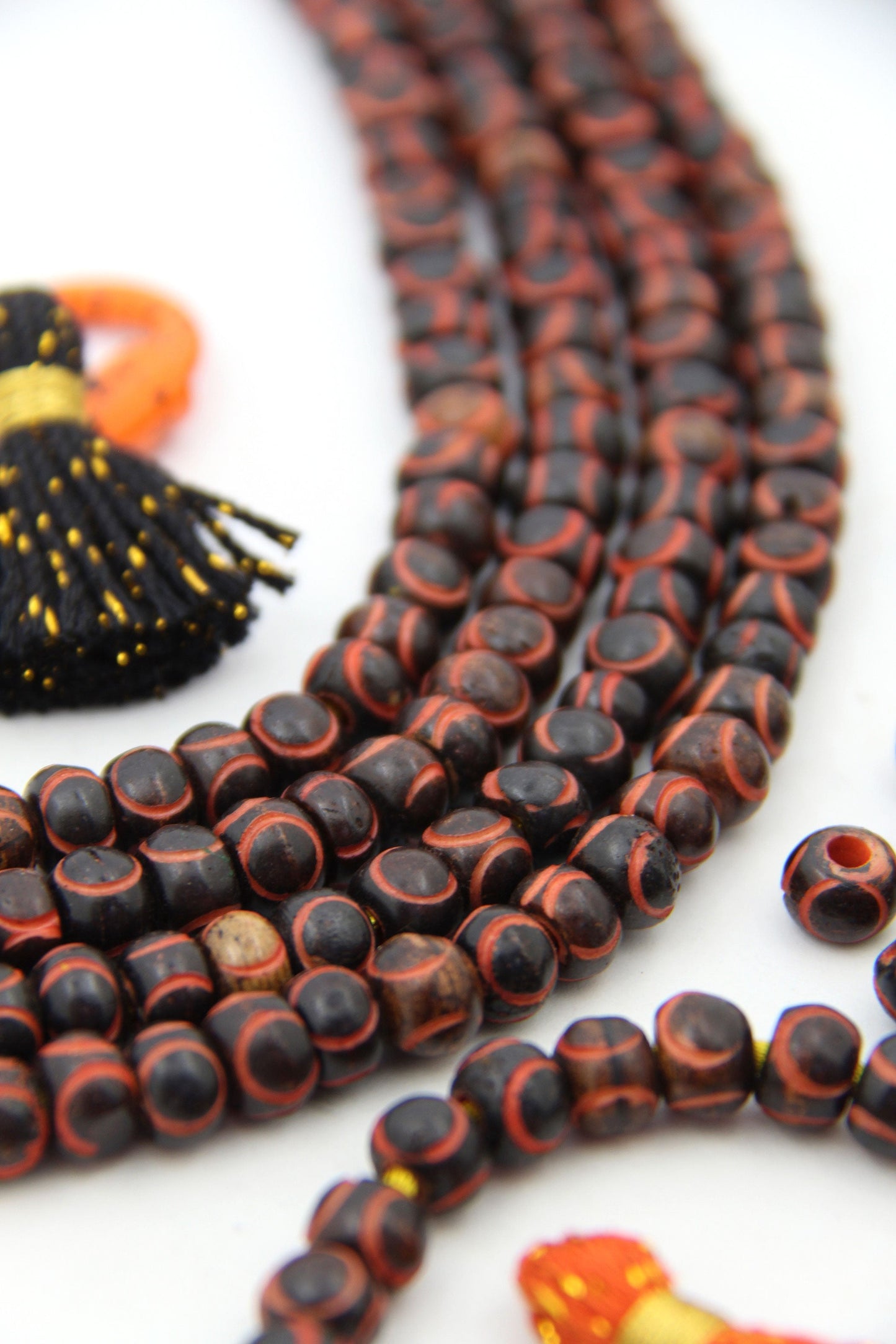 Black & Orange Eclipse Carved Rondelle Bone Beads, 9mm, for Halloween & Fall Crafts