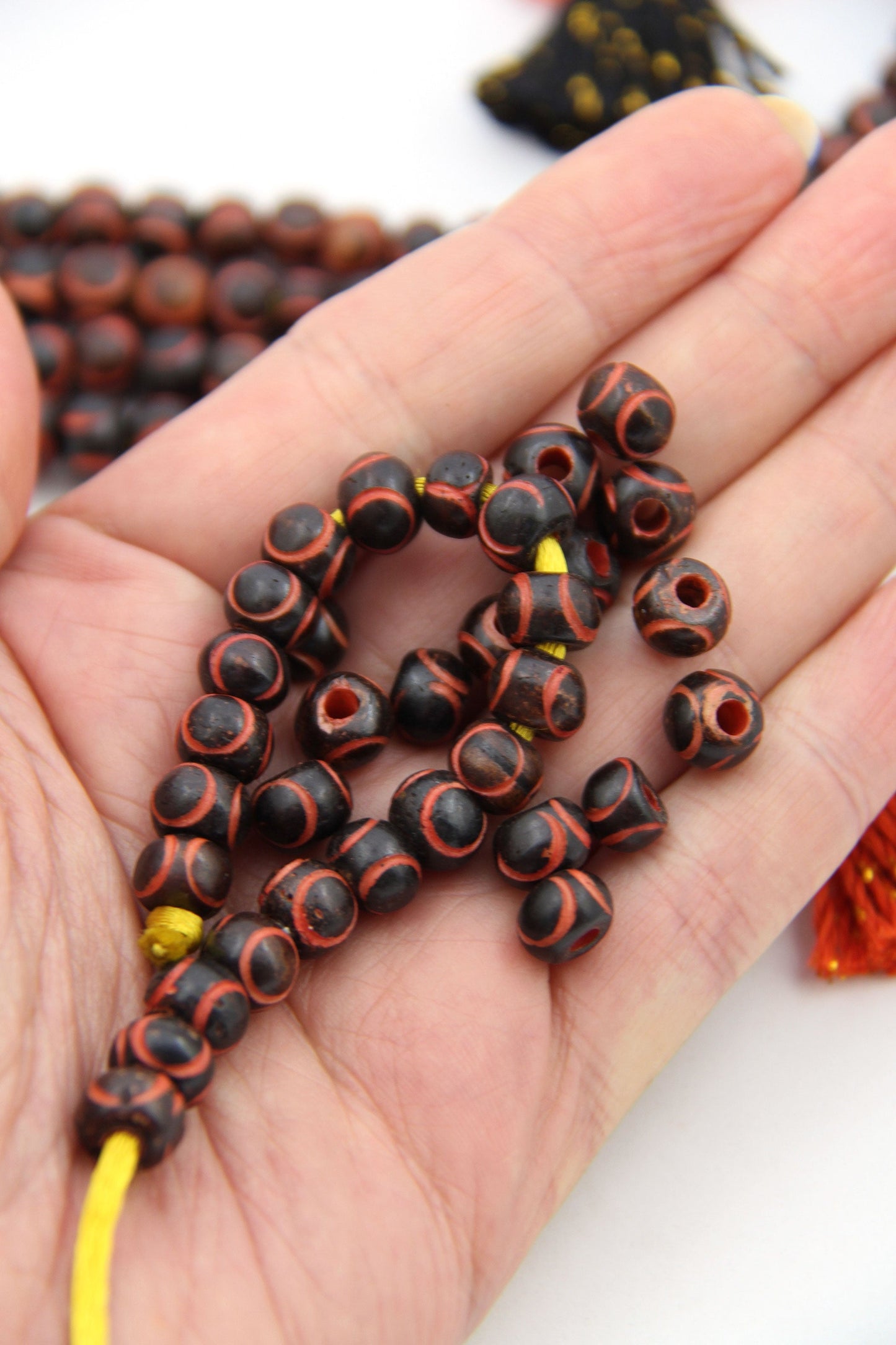 Black & Orange Eclipse Carved Rondelle Bone Beads, 9mm, for Halloween & Fall Crafts