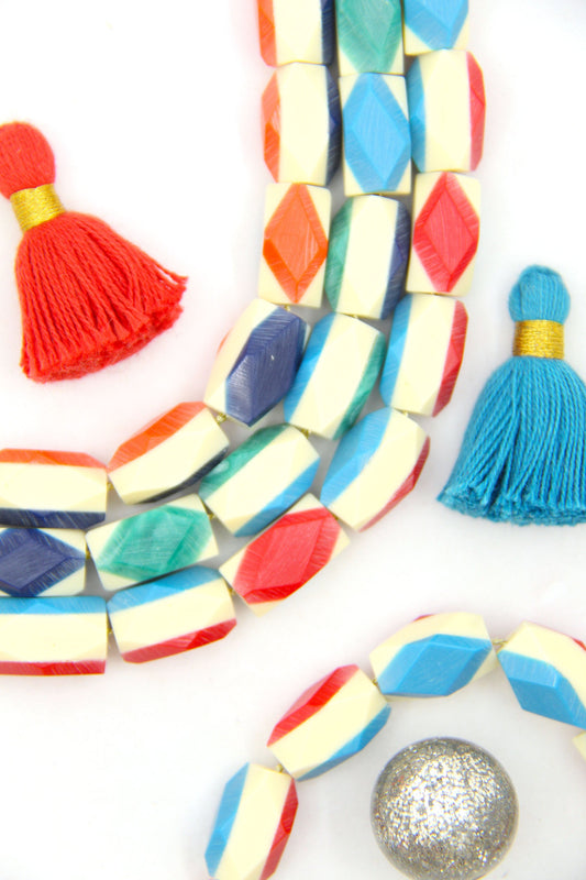 Argyle Faceted Bone Beads, Harlequin Charms, 9x16mm
