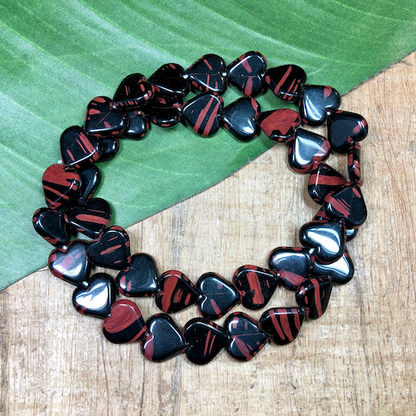 Black & Red Heart Beads - 50 Pieces