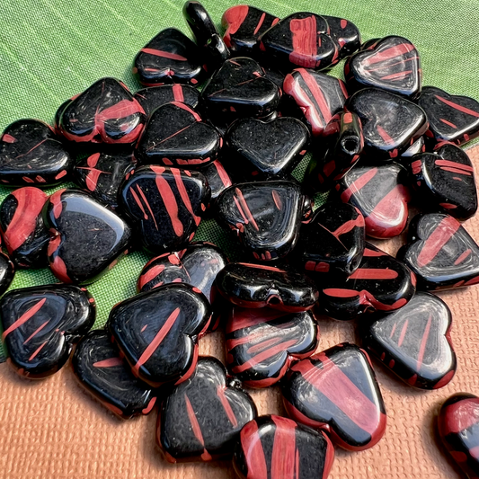Black & Red Heart Beads - 50 Pieces