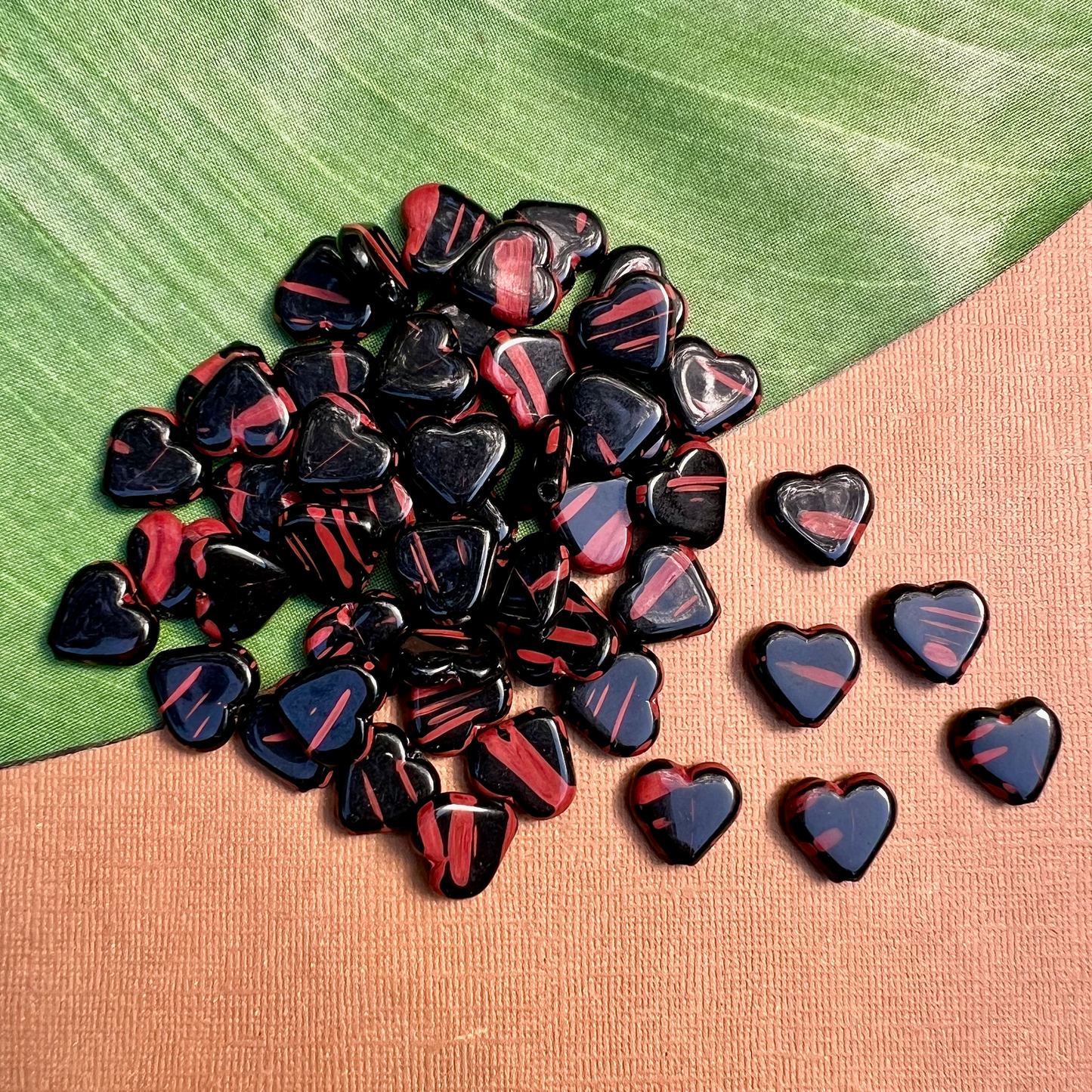 Black & Red Heart Beads - 50 Pieces