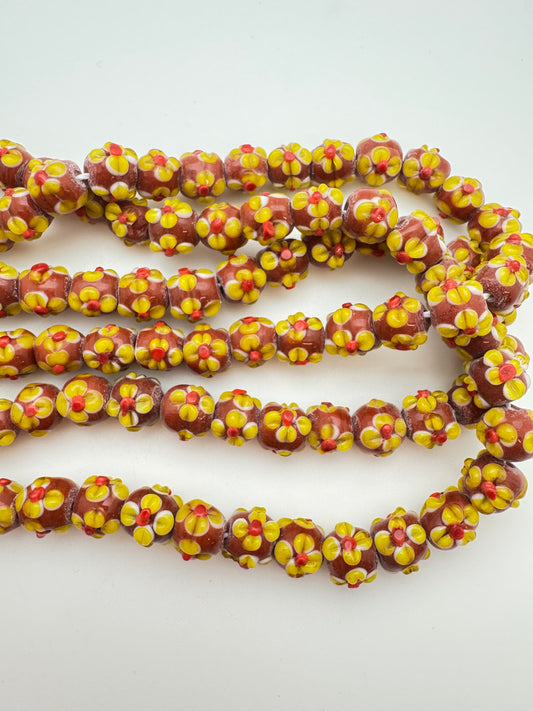 Lampwork Glass 12mm Rust & Flowers