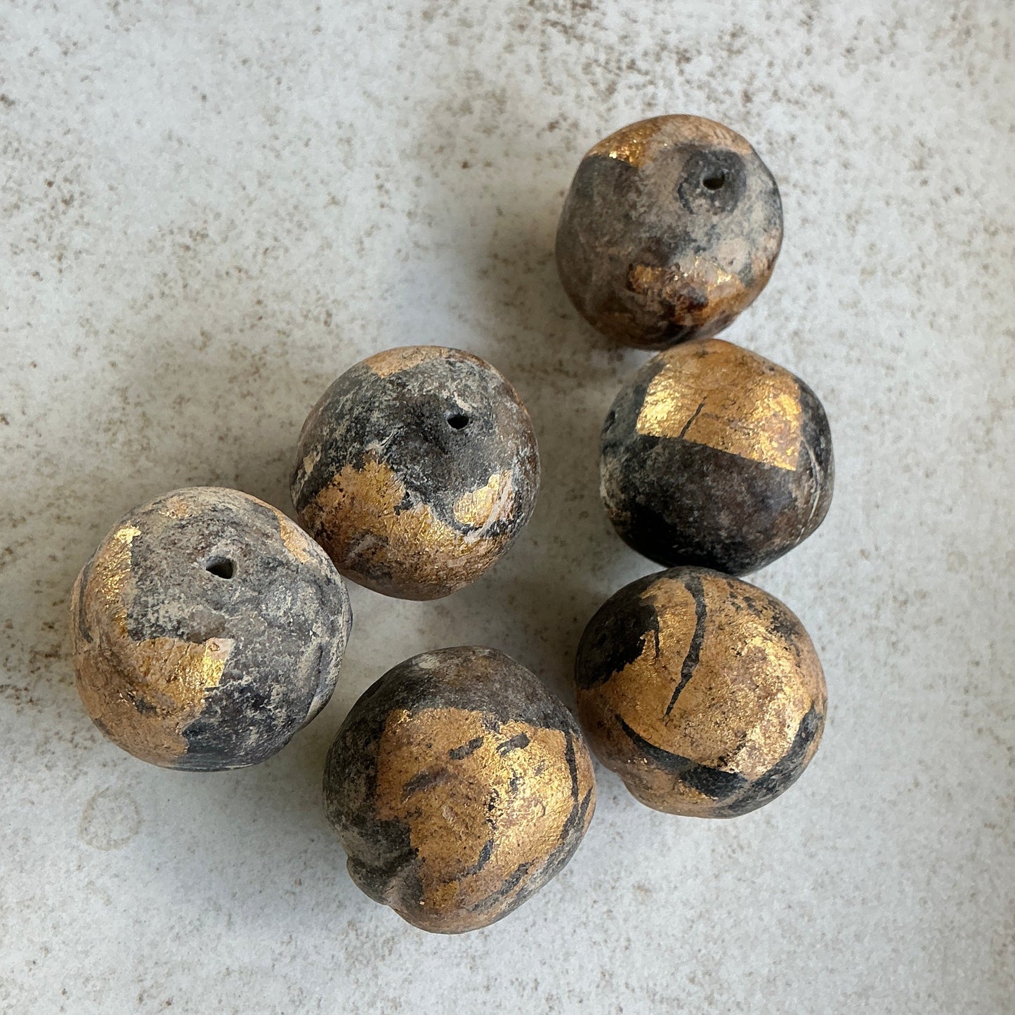 Large Gold-Adorned Black Glass Beads from Southeast Asia - Rita Okrent Collection (NP102b)