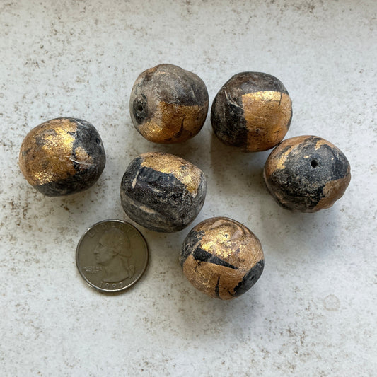 Large Gold-Adorned Black Glass Beads from Southeast Asia - Rita Okrent Collection (NP102b)