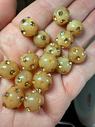 Vintage Italian Round with Rhinestone 12mm Cream