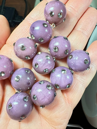 Vintage Italian Round with Rhinestone 16mm Purple