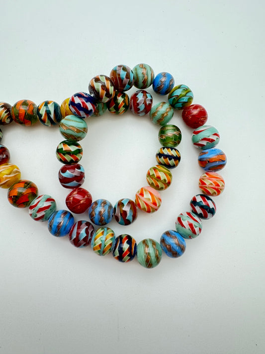 Lampwork Glass 12mm Round Swirl Stripes