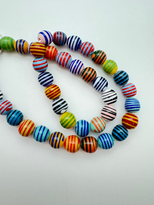 Lampwork Glass 11mm Round Colorful Stripes