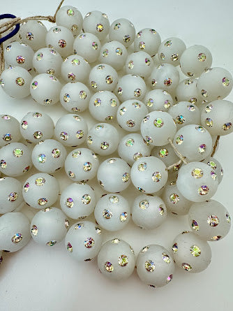 Rhinestone Bead 18mm White Matte with AB Rhinestones