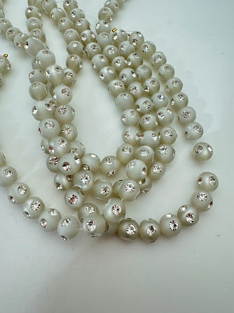 Rhinestone Bead Round 10mm White Matte with Clear Rhinestones