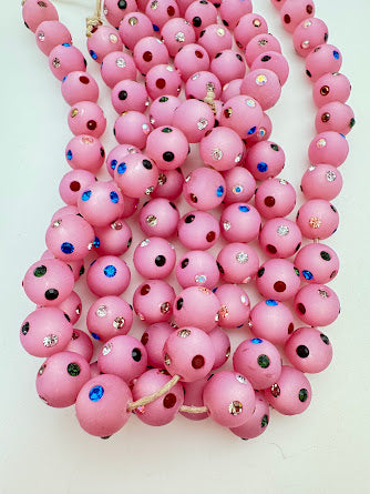 Rhinestone Bead Round 12mm Rose Matte with Jewel Rhinestones