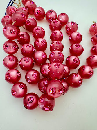 Rhinestone Bead Round 20mm Rose with Fuchsia Rhinestones