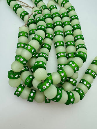 Rhinestone Bead Rondelle 14mm Kelly Matte with Clear Rhinestones