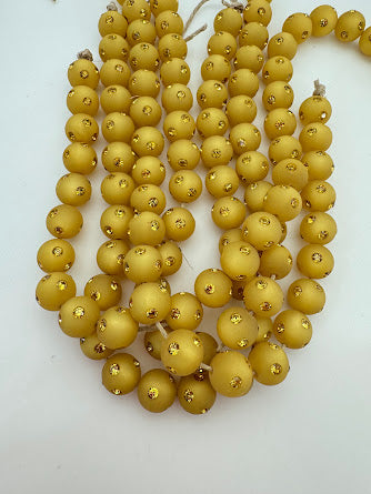 Rhinestone Bead Round 12mm Curry Matte with Gold Rhinestones