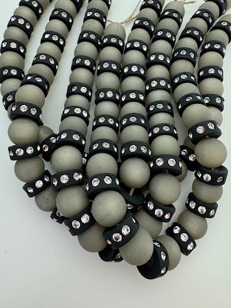 Rhinestone Bead Rondelle 14mm Jet with Clear Rhinestones