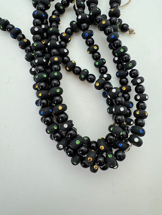 Rhinestone Bead Rondelle 8mm Jet Matte with Jewel Rhinestones