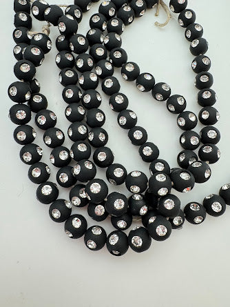 Rhinestone Bead Round 10mm Jet Matte with Clear Rhinestones