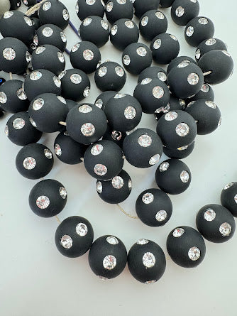 Rhinestone Bead Round 20mm Jet Matte with Clear Rhinestones