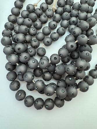 Rhinestone Bead Round 12mm Charcoal Matte with Montana Rhinestones