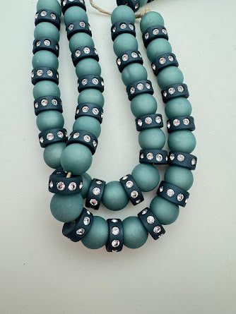 Rhinestone Bead Rondelle 14mm Navy Matte with Clear Rhinestones