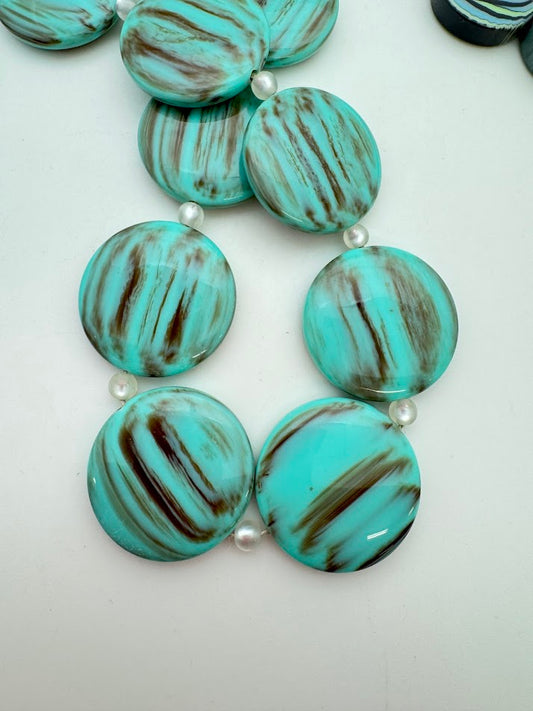 Disk 36mm Marbled Turquoise