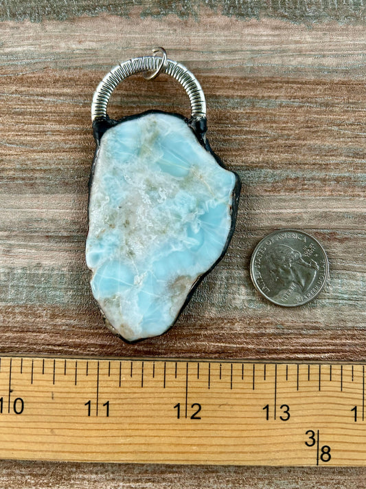 Larimar Soft Soldered Pendant with Large Ring