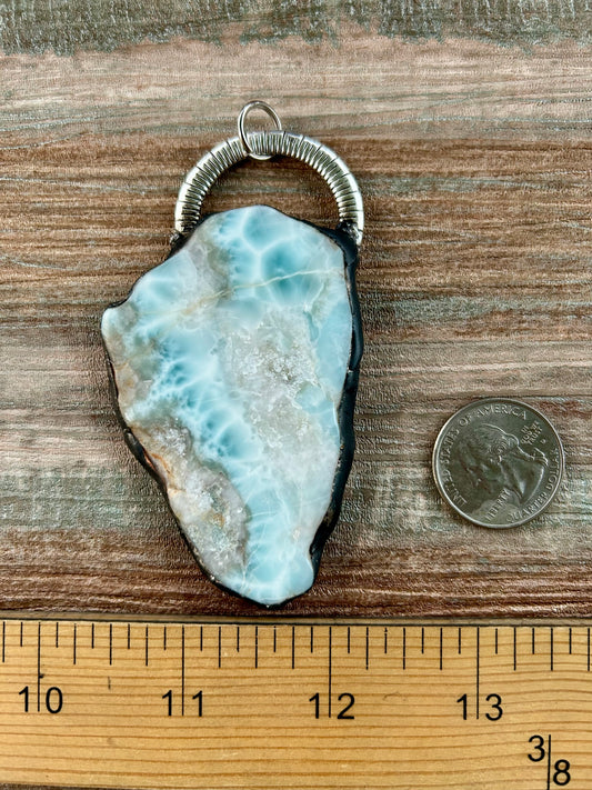 Larimar Soft Soldered Pendant with Large Ring