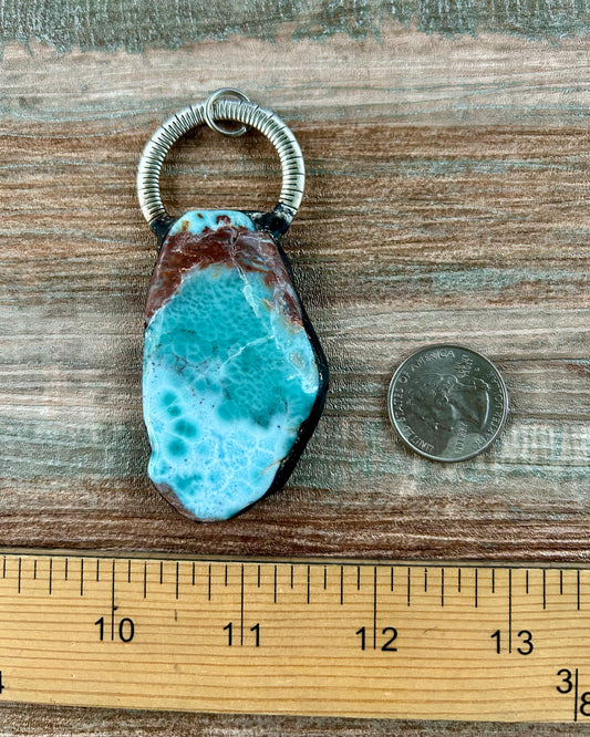 Larimar Soft Soldered Pendant with Large Ring ~ One of a Kind!