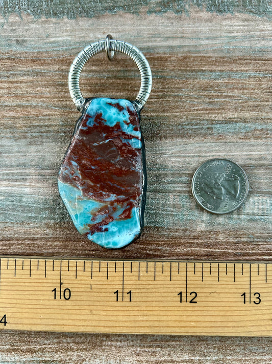 Larimar Soft Soldered Pendant with Large Ring ~ One of a Kind!