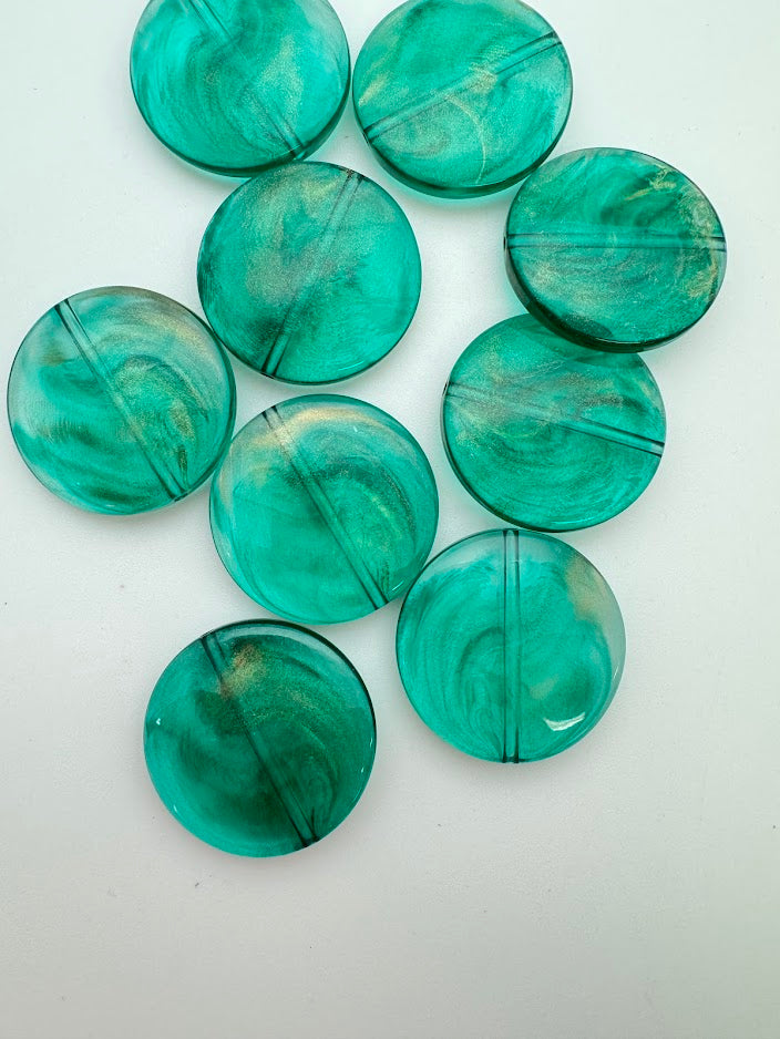 Lentil 30mm Emerald/Gold Marble