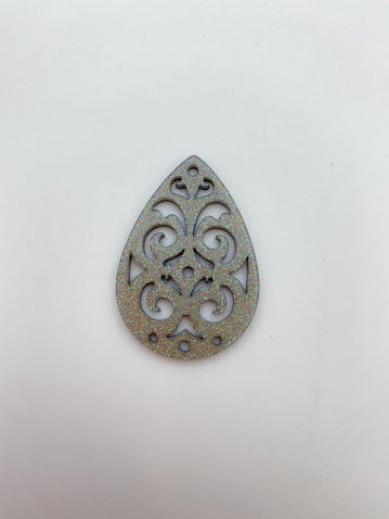 Filigree Tear Drop 49mm Gray sparkle