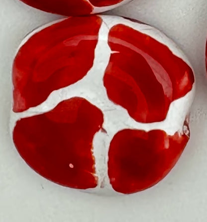 Kazuri Bead Pitapat - 21mm Lentil - Reds & Whites