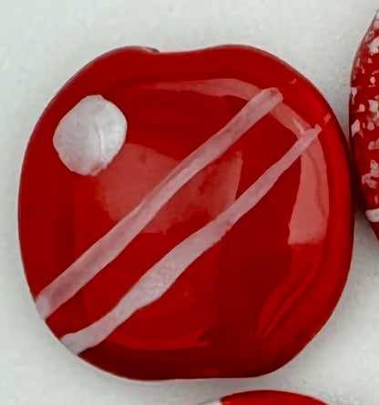 Kazuri Bead Pitapat - 21mm Lentil - Reds & Whites