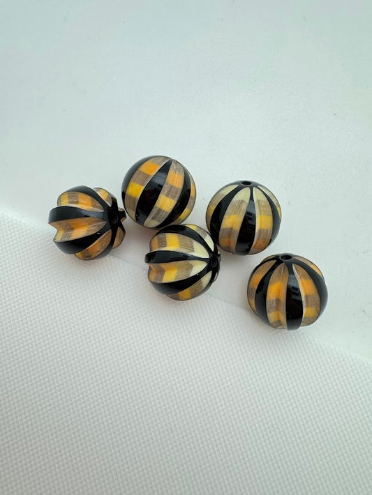 Carved Round 16mm Black with Golds