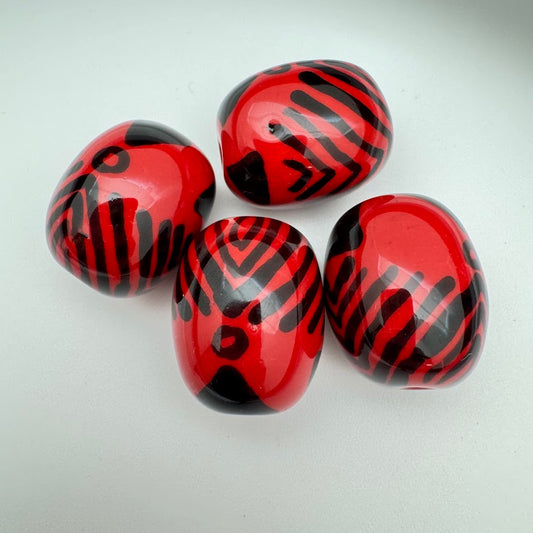 Kazuri Bead - Melon - Red and Black - 25mm x 22mm