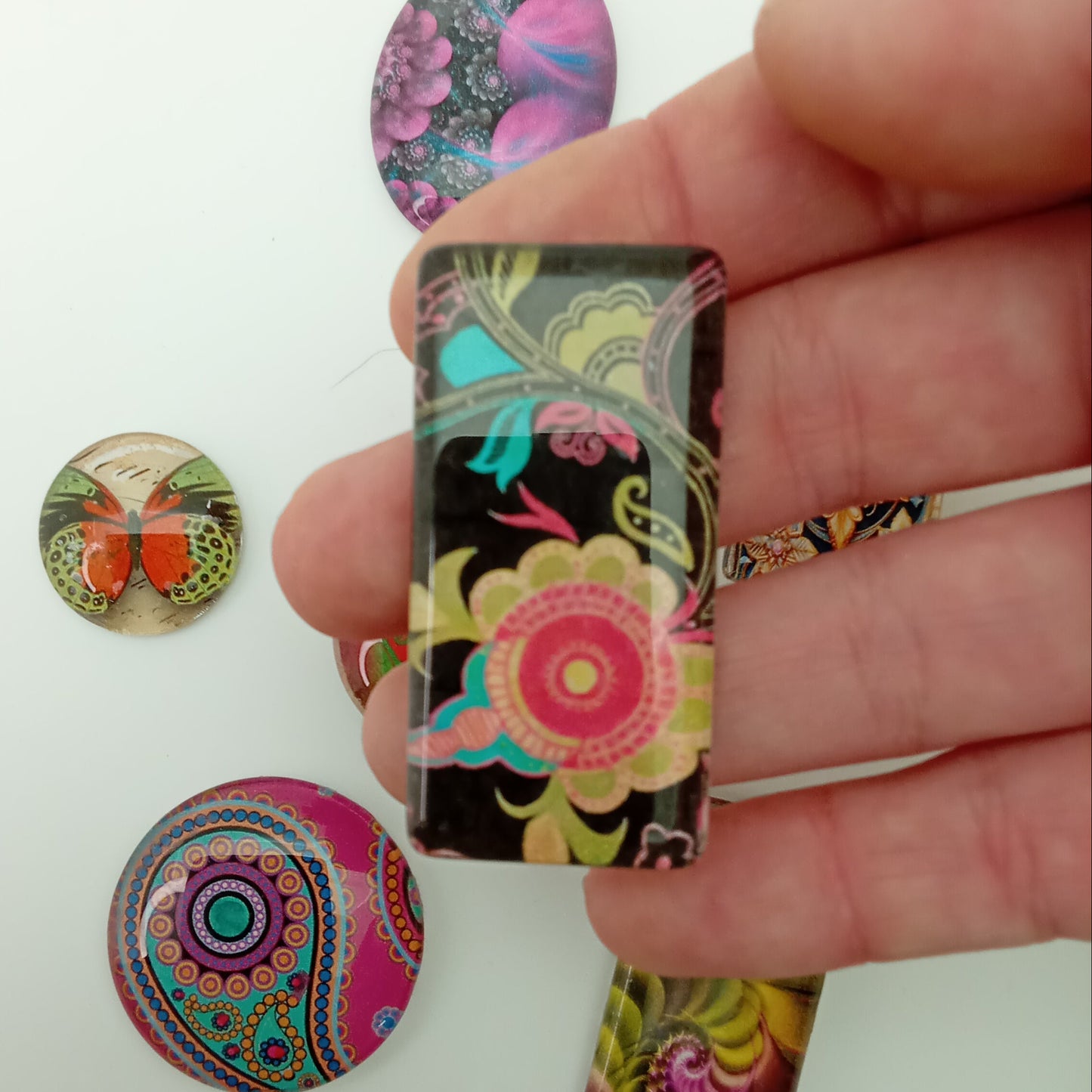 Glass Domino Cabochon Flower 48mm x 25mm