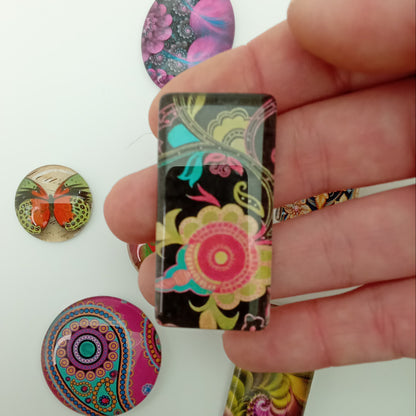 Glass Domino Cabochon Flower 48mm x 25mm