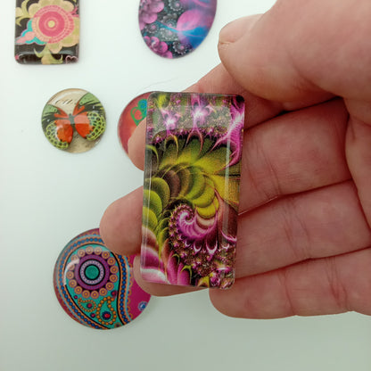 Glass Domino Fractal Swirl 48mm x 25mm