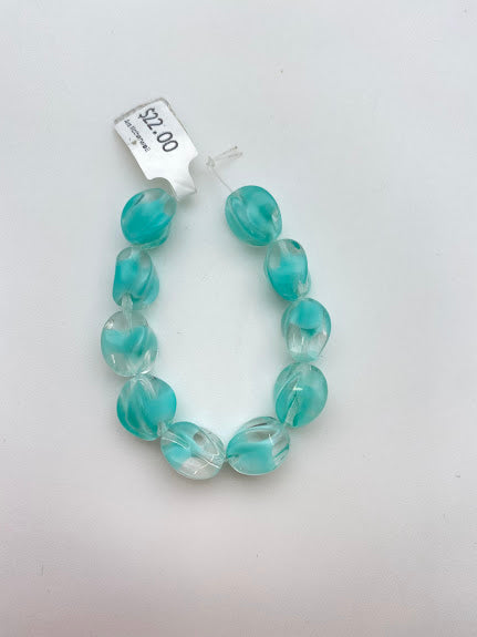 Vintage Glass Twist 14x12mm Two-tone Turquoise/clear - VBE-0188-D