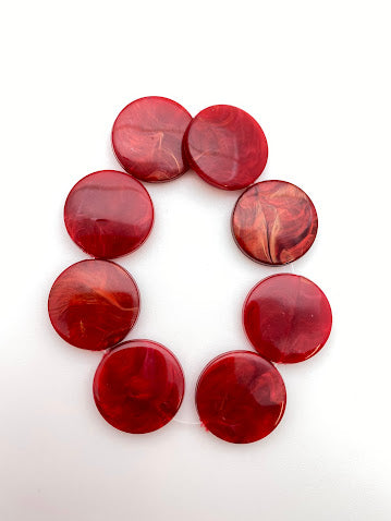 Flat Disk 20mm Cranberry Marble - FY-0134-A
