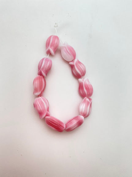 Vintage Glass Tulips 9mm Two-tone Pink - VBE-0245-B
