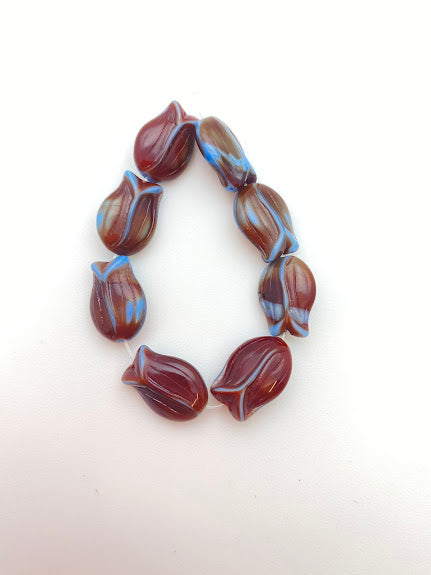 Vintage Glass Tulips 18mm Two-tone Brown/blue - VBE-0248-D