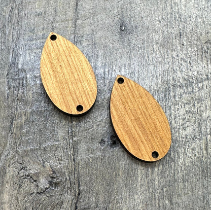 Cherry Oblong Earring Component Pair - 2 Hole Drop Solid Hardwood - CB&CO