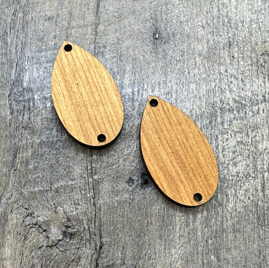 Cherry Oblong Earring Component Pair - 2 Hole Drop Solid Hardwood - CB&CO